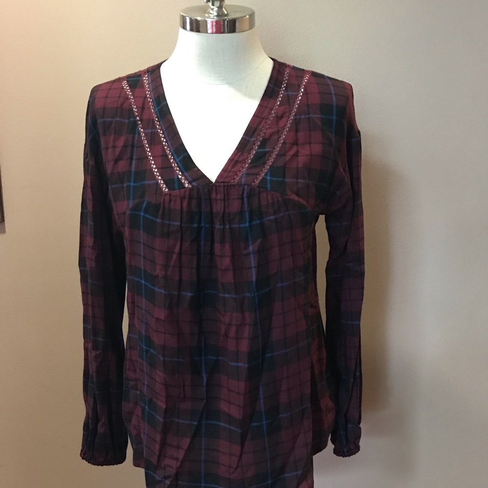 Knox Rose Plaid Long Sleeve Small Tunic Blouse Top